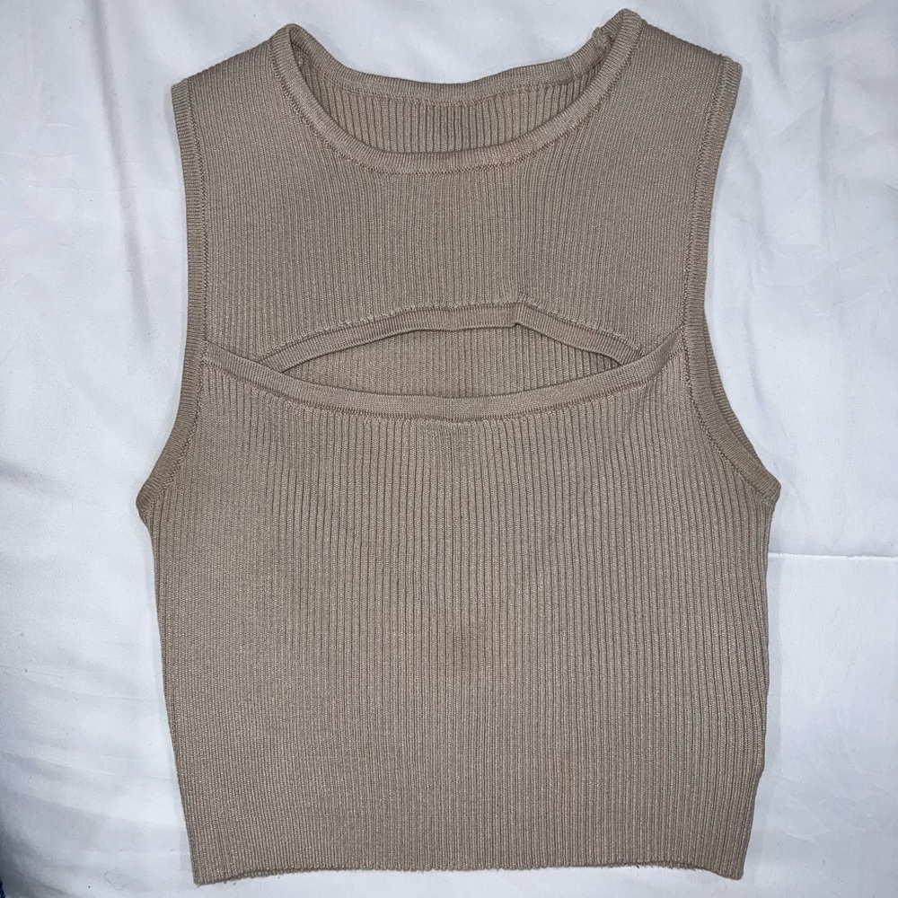 SHEIN Tan Ribbed Cutout Tank Top